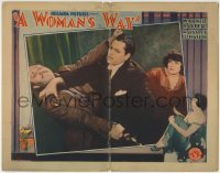 3z990 WOMAN'S WAY LC 1928 Margaret Livingston stands behind Warner Baxter in a brawl, rare!