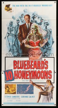 4b556 BLUEBEARD'S 10 HONEYMOONS 3sh 1960 wild art of George Sanders with skeleton brides!