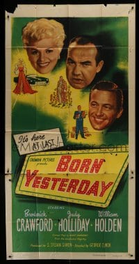 4b560 BORN YESTERDAY 3sh 1951 headshots of Judy Holliday, William Holden & Broderick Crawford!