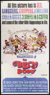 4b573 BUSY BODY 3sh 1967 William Castle, great wacky art of entire cast by Frank Frazetta!