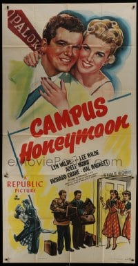 4b578 CAMPUS HONEYMOON 3sh 1948 twins Lee & Lyn Wilde with Adele Mara & Richard Crane at college!