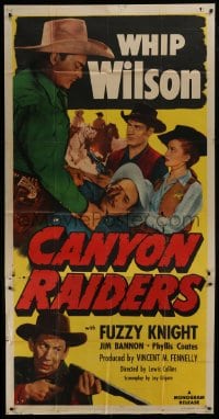 4b580 CANYON RAIDERS 3sh 1951 c/u of Whip Wilson beating up bad guy, plus pretty Phyllis Coates!