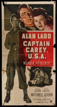 4b581 CAPTAIN CAREY, U.S.A. 3sh 1950 close-up artwork of WWII soldier Alan Ladd, Mona Lisa!