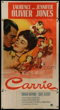 4b584 CARRIE 3sh 1952 romantic art of Laurence Olivier & Jennifer Jones, William Wyler