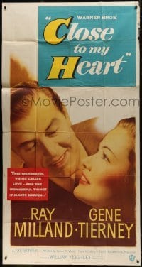 4b592 CLOSE TO MY HEART 3sh 1951 Gene Tierney & Ray Milland adopt a child, romantic close up!