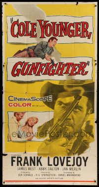 4b595 COLE YOUNGER GUNFIGHTER 3sh 1958 great art of cowboy Frank Lovejoy with smoking gun!