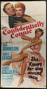 4b601 CONFIDENTIALLY CONNIE 3sh 1953 great full-length art of sexy Janet Leigh + c/u w/Van Johnson!