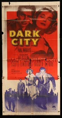 4b611 DARK CITY 3sh 1950 introducing Charlton Heston, sexy Lizabeth Scott, Chicago film noir!