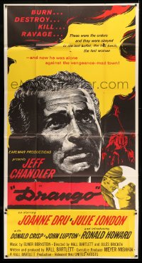 4b625 DRANGO 3sh 1957 art of Jeff Chandler, a man against a town gone mad with lust!