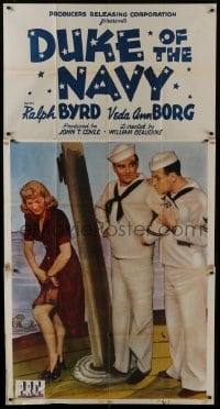 4b626 DUKE OF THE NAVY 3sh 1942 Ralph Byrd & Stubby Kruger stare at Veda Ann Borg's sexy leg!