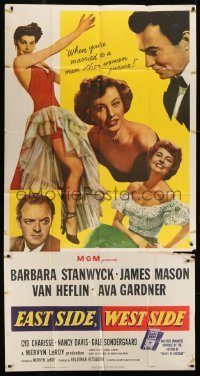 4b627 EAST SIDE WEST SIDE 3sh 1950 Barbara Stanwyck, James Mason, sexy Ava Gardner!
