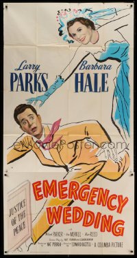 4b630 EMERGENCY WEDDING 3sh 1950 Larry Parks would marry Barbara Hale in a minute, great art!