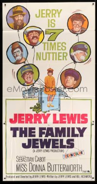4b635 FAMILY JEWELS 3sh 1965 Jerry Lewis is seven times nuttier in seven roles, wacky art!