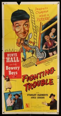 4b639 FIGHTING TROUBLE 3sh 1956 voyeur Huntz Hall & the Bowery Boys, jeepers creepers what a peeker!