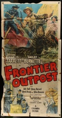 4b651 FRONTIER OUTPOST 3sh 1949 Cravath art of Charles Starrett grabbing an outlaw, Smiley Burnette