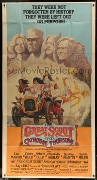 4b673 GREAT SCOUT & CATHOUSE THURSDAY 3sh 1976 wacky art of Lee Marvin & cast at Mount Rushmore!