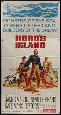 4b687 HERO'S ISLAND 3sh 1962 McCarthy art of James Mason, Neville Brand, Kate Manx & Rip Torn!