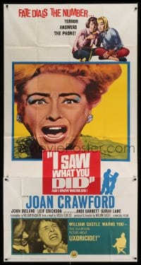 4b696 I SAW WHAT YOU DID 3sh 1965 Joan Crawford, William Castle, you may be the next target!