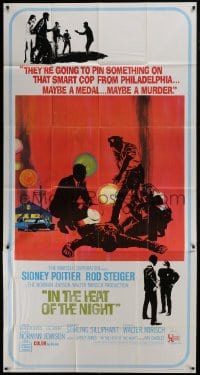 4b704 IN THE HEAT OF THE NIGHT 3sh 1967 Sidney Poitier, Rod Steiger, Warren Oates, cool crime art!