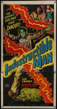 4b705 INDESTRUCTIBLE MAN 3sh 1956 Lon Chaney Jr. as inhuman, invincible, inescapable monster!