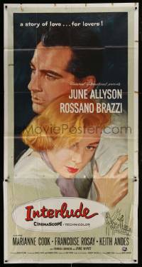 4b707 INTERLUDE 3sh 1957 Douglas Sirk, close up art of Rossano Brazzi embracing June Allyson!