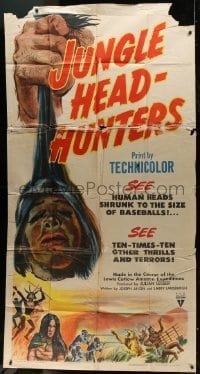 4b720 JUNGLE HEADHUNTERS style A 3sh 1951 wild shrunken head artwork, voodoo documentary!