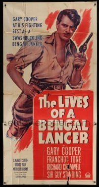 4b744 LIVES OF A BENGAL LANCER 3sh R1950 great full-length portrait of Gary Cooper with gun!
