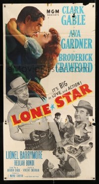 4b746 LONE STAR 3sh 1951 Clark Gable with gun & close up kissing sexy Ava Gardner!