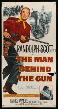 4b763 MAN BEHIND THE GUN 3sh 1952 Randolph Scott blasted the Golden State clean of treason!