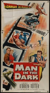4b768 MAN IN THE DARK 3D 3sh 1953 really cool different 3-D artwork montage on film strip!