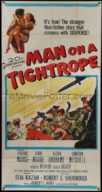 4b770 MAN ON A TIGHTROPE 3sh 1953 directed by Elia Kazan, circus performer Terry Moore!