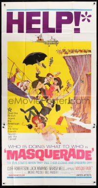 4b779 MASQUERADE 3sh 1965 Cliff Robertson, Marisa Mell, great wacky Jack Rickard artwork!