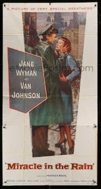 4b780 MIRACLE IN THE RAIN 3sh 1956 great romantic art of Jane Wyman & Van Johnson!