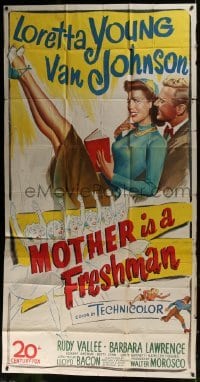 4b785 MOTHER IS A FRESHMAN 3sh 1949 art of Loretta Young & Van Johnson, cheer leader of the year!