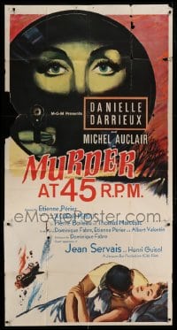 4b787 MURDER AT 45 RPM 3sh 1965 cool crime artwork of Danielle Darrieux with gun, French!