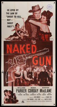 4b794 NAKED GUN 3sh 1956 Willard Parker lived by the law of shoot to kill, sexy Mara Corday!