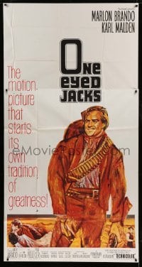 4b803 ONE EYED JACKS 3sh 1961 art of star & director Marlon Brando with gun & bandolier!