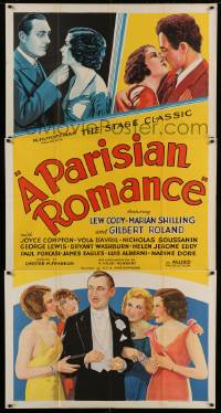 4b816 PARISIAN ROMANCE 3sh 1932 Lew Cody & Gilbert Roland in love triangle, great stone litho!