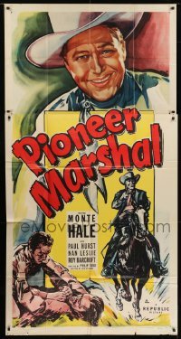 4b825 PIONEER MARSHAL 3sh 1949 great huge close up artwork of smiling cowboy Monte Hale!