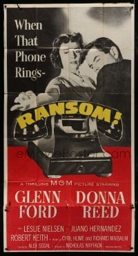 4b838 RANSOM 3sh 1956 great image of Glenn Ford & Donna Reed waiting for call from kidnapper!