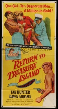 4b848 RETURN TO TREASURE ISLAND 3sh 1954 barechested Tab Hunter with gun & sexy Dawn Addams!