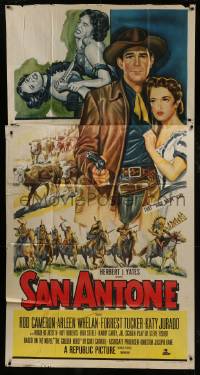 4b867 SAN ANTONE 3sh 1953 cool artwork of cowboy Rod Cameron & that High Noon girl Katy Jurado!