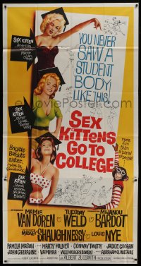 4b879 SEX KITTENS GO TO COLLEGE 3sh 1960 art of Van Doren, Tuesday Weld & Bardot's sister!