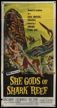 4b883 SHE GODS OF SHARK REEF 3sh 1958 Roger Corman, AIP, wonderful art of naked swimmers & sharks!