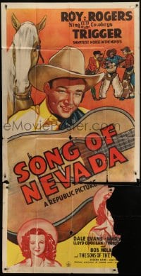 4b902 SONG OF NEVADA 3sh 1944 great artwork of Roy Rogers, Trigger, Dale Evans & giant guitar!
