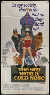 4b907 SPY WITH A COLD NOSE int'l 3sh 1967 art of spy Laurence Harvey, sexy Daliah Lavi & Jeffries!