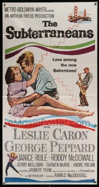 4b922 SUBTERRANEANS 3sh 1960 from Jack Kerouac novel, art of sexy Leslie Caron & George Peppard!