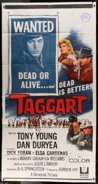 4b924 TAGGART 3sh 1964 Tony Young, Dan Duryea, Louis L'Amour, cool wanted poster art