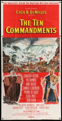 4b935 TEN COMMANDMENTS 3sh 1956 Cecil B. DeMille classic, art of Charlton Heston & Yul Brynner