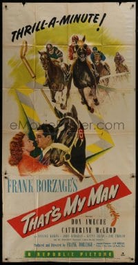 4b938 THAT'S MY MAN 3sh 1947 Don Ameche, Catherine McLeod, wonderful horse racing artwork!